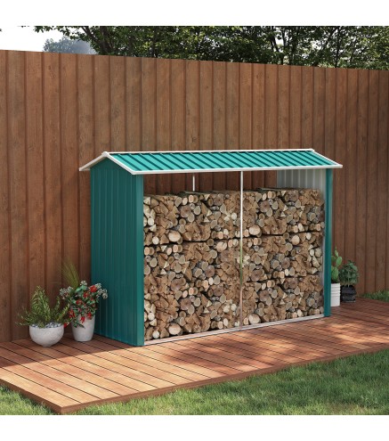 Casetilla para Leña de Acero Galvanizado Leñero Exterior Cobertizo de Almacenamiento de Troncos con Techo para Jardín Terraza 24