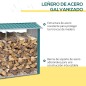 Casetilla para Leña de Acero Galvanizado Leñero Exterior Cobertizo de Almacenamiento de Troncos con Techo para Jardín Terraza 24