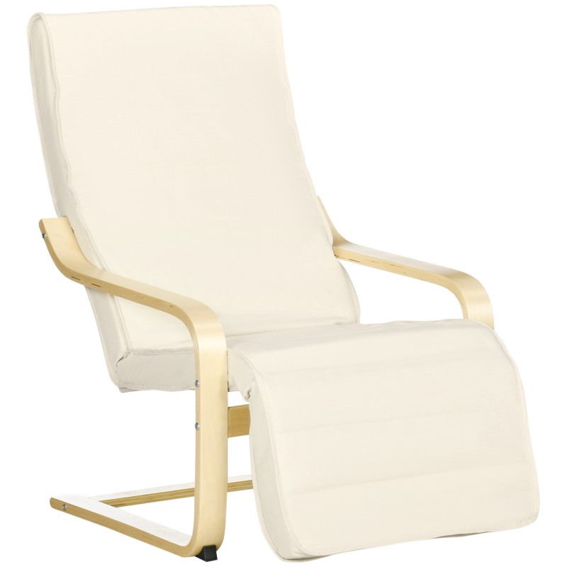 Sillón de Salón con Reposapiés Ajustable Silla Relax Butaca Tapizado en Tela para Oficina Dormitorio 66,5x94x100cm Crema