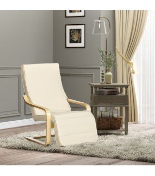 Sillón de Salón con Reposapiés Ajustable Silla Relax Butaca Tapizado en Tela para Oficina Dormitorio 66,5x94x100cm Crema