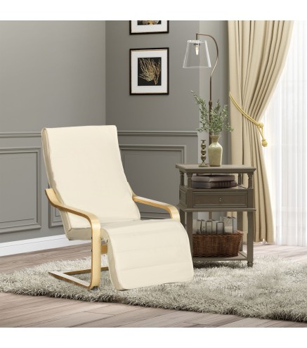 Sillón de Salón con Reposapiés Ajustable Silla Relax Butaca Tapizado en Tela para Oficina Dormitorio 66,5x94x100cm Crema