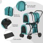 Cochecito Doble para Perros Gatos Plegable con 2 Transportines Extraíbles con Cinturón y Cojines 66x50x98cm Verde y Gris