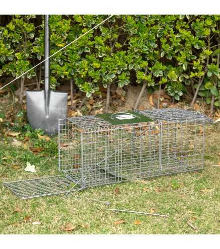 Trampa para Animales Vivos Plegable 66x24x30,5 cm Jaula de Captura de Alambre con Puerta y Asa para Conejos Plata