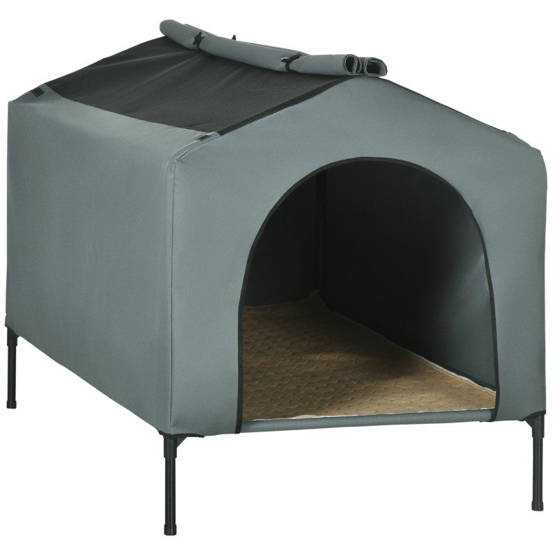 Caseta para Perros con Cubierta Exterior 130x85x95 cm Cama Elevada para Mascotas con Cojín para Perros Grandes Gris