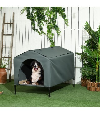 Caseta para Perros con Cubierta Exterior 130x85x95 cm Cama Elevada para Mascotas con Cojín para Perros Grandes Gris