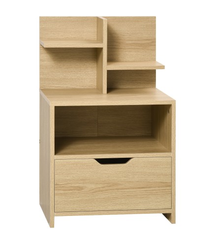 Mesita de Noche Mesilla de Noche Moderna con Cajón y Estantes de Almacenamiento para Salón Dormitorio 45x35x73cm Natural