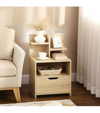 Mesita de Noche Mesilla de Noche Moderna con Cajón y Estantes de Almacenamiento para Salón Dormitorio 45x35x73cm Natural
