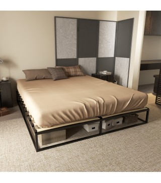 Marco de Cama de 180 cm Estructura de Cama de Acero con Somier de Listones de Madera Contrachapada 180x200x25 cm Negro