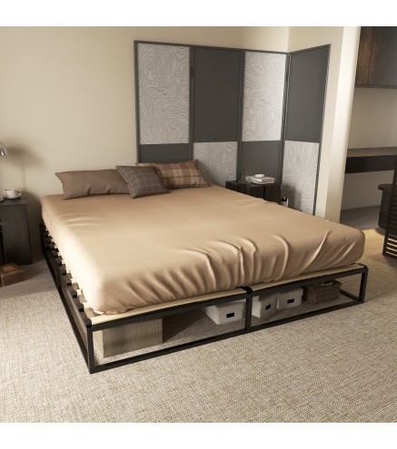 Marco de Cama de 180 cm Estructura de Cama de Acero con Somier de Listones de Madera Contrachapada 180x200x25 cm Negro