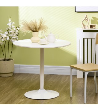 Mesa de Comedor Redonda Mesa de Cocina para 2 Personas con Base de Acero y Almohadilla Antideslizante Ø80x75 cm Blanco
