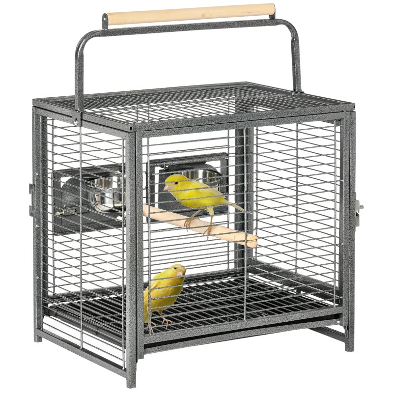 Jaula para Pájaros Portátil con 2 Perchas de Madera 2 Comederos y Bandeja Extraíble 48x38x47,8 cm Negro
