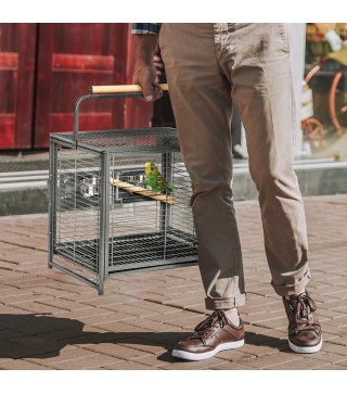 Jaula para Pájaros Portátil con 2 Perchas de Madera 2 Comederos y Bandeja Extraíble 48x38x47,8 cm Negro