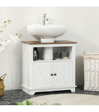 Mueble para Debajo del Lavabo de Madera Armario de Baño de Suelo Mueble Bajo Lavabo Pie con 2 Puertas 60x30x60 cm Blanco