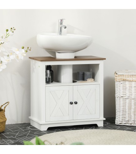 Mueble para Debajo del Lavabo de Madera Armario de Baño de Suelo Mueble Bajo Lavabo Pie con 2 Puertas 60x30x60 cm Blanco