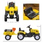 Tractor a Pedales para Niños a partir de 3 Años con Remolque y 2 Herramientas Carga 35 kg 133x42x51 cm Amarillo