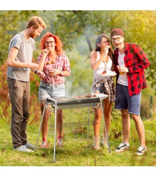 Barbacoa de Carbón con Parrilla de Acero Inoxidable Bandeja Especiero y Estante de Almacenamiento 107x63x75 cm Negro