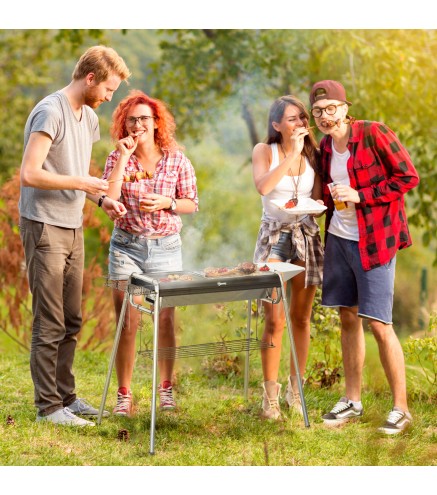 Barbacoa de Carbón con Parrilla de Acero Inoxidable Bandeja Especiero y Estante de Almacenamiento 107x63x75 cm Negro