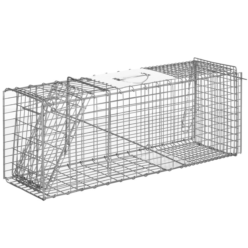 Trampa para Animales Vivos Plegable 81x26x34,5 cm Jaula de Captura de Alambre con Puerta y Asa para Conejos Plata