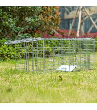 Trampa para Animales Vivos Plegable 81x26x34,5 cm Jaula de Captura de Alambre con Puerta y Asa para Conejos Plata