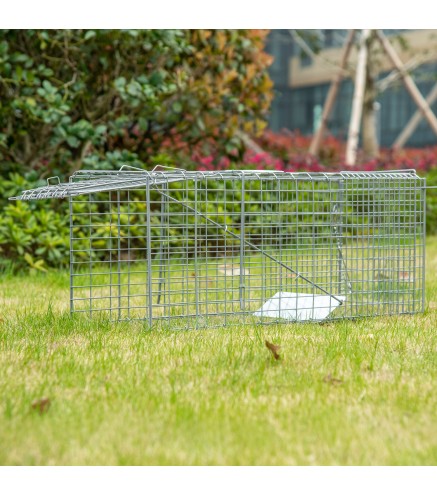 Trampa para Animales Vivos Plegable 81x26x34,5 cm Jaula de Captura de Alambre con Puerta y Asa para Conejos Plata