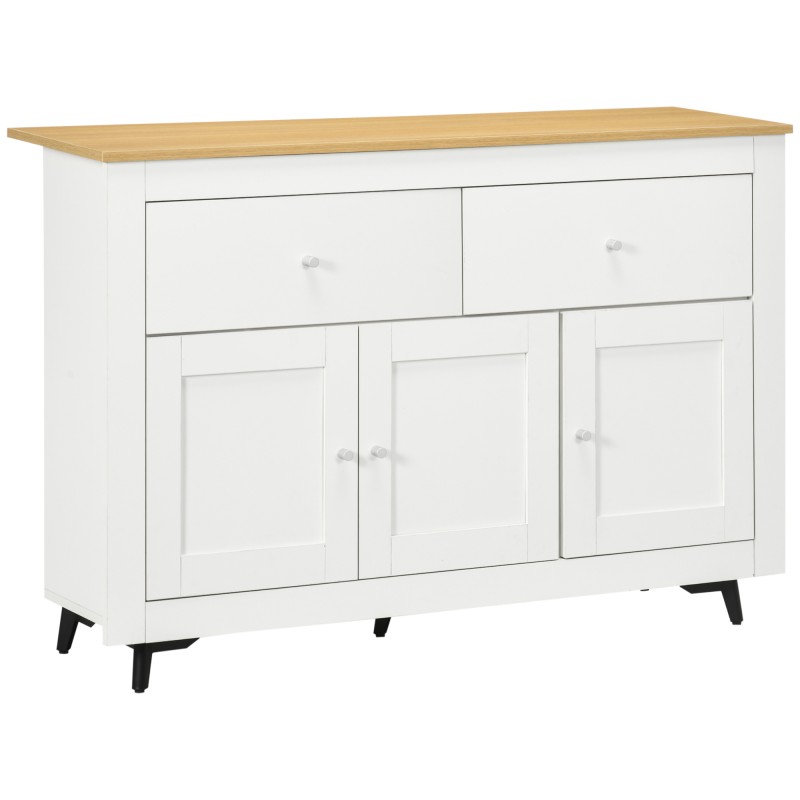 Aparador con 2 Cajones 3 Puertas Estante Ajustable Mueble Auxiliar de Cocina 117x35x80 cm Blanco Aparador con 2 Cajones 3 Puertas Estante Ajustable Mueble Auxiliar de Cocina 117x35x80 cm Blanco