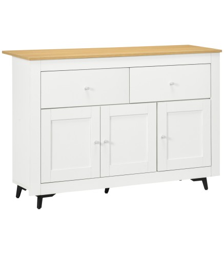 Aparador con 2 Cajones 3 Puertas Estante Ajustable Mueble Auxiliar de Cocina 117x35x80 cm Blanco