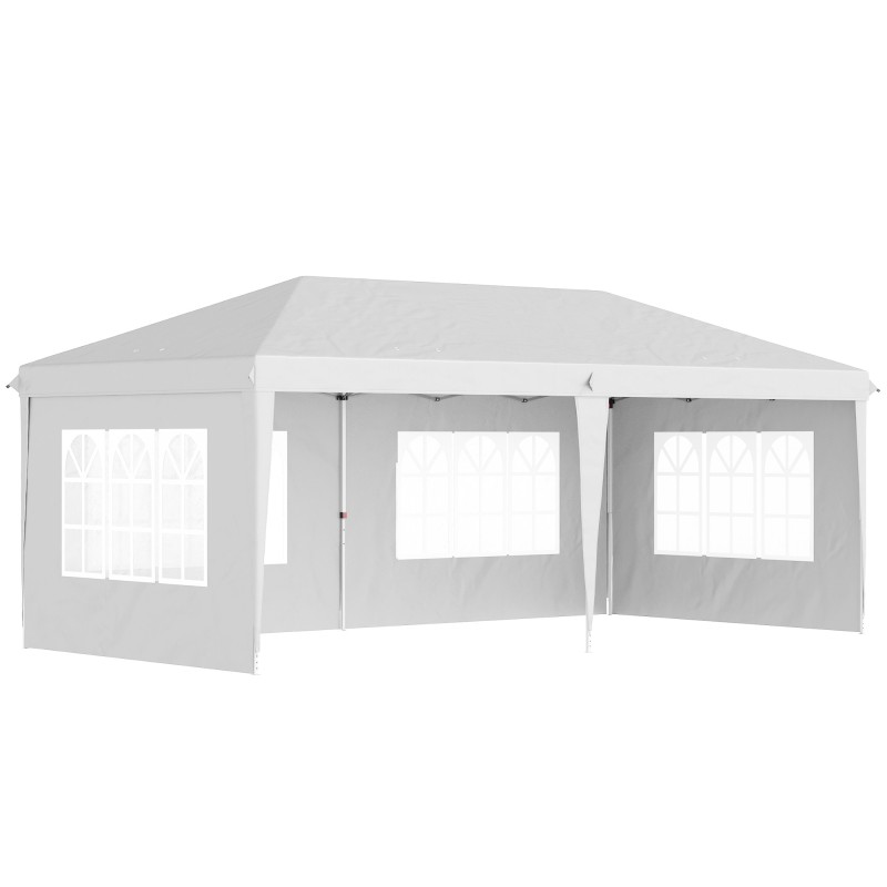 Carpa Plegable 6x3 m con 4 Laterales Desmontables Cenador de Jardín con 4 Ventanas Visibles y Bolsa de Transporte Blanco