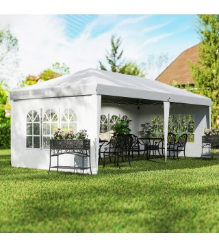 Carpa Plegable 6x3 m con 4 Laterales Desmontables Cenador de Jardín con 4 Ventanas Visibles y Bolsa de Transporte Blanco