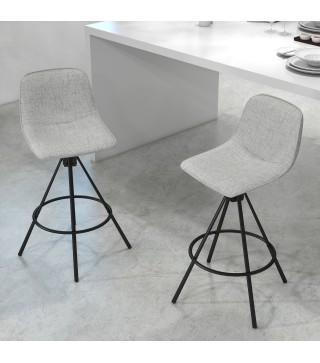 Conjunto de 2 Taburetes Altos de Cocina con Asiento Giratorio Taburetes de Bar Tapizados 41,5x47,5x90 cm Gris Claro