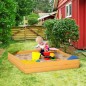 Arenero Infantil de Madera para Niños de 3-8 Años con Tela no Tejida y 4 Asientos para Jardín 109x109x19,8 cm Natural
