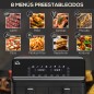 Freidora sin Aceite Doble 8L 2500W 8 Programas Pantalla LED Táctil Temperatura Ajustable 80-200℃ 38,5x38x30,5 cm Negro
