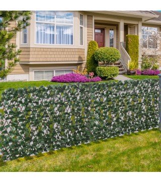 Valla de Enrejado Expandible de 2 Piezas con Hojas 295x70 cm Seto Artificial de Mimbre para Jardín Balcón Verde