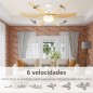 Ventilador de Techo Motor DC 20,5W Diámetro 132 cm Mando a Distancia Luz LED Ajustable de 3 Niveles 3 Aspas Reversibles
