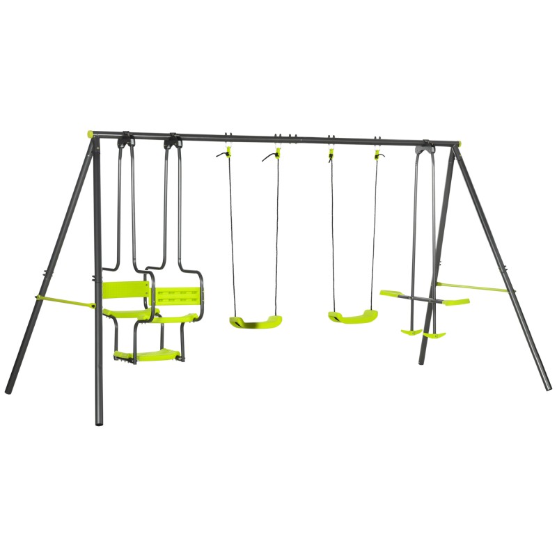 Columpio Infantil para Exterior con 6 Asientos con Marco de Acero para +3 Años 355x184x186 cm Verde