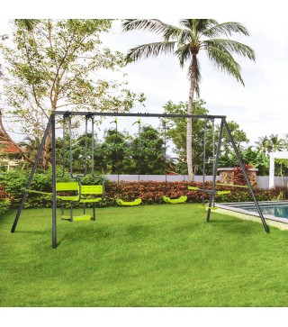 Columpio Infantil para Exterior con 6 Asientos con Marco de Acero para +3 Años 355x184x186 cm Verde