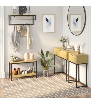 Mesa Consola con Cajón Consola Auxiliar Moderna Mesa de Entrada con Patas de Acero para Pasillo Salón 80x30x76cm Natural