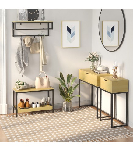 Mesa Consola con Cajón Consola Auxiliar Moderna Mesa de Entrada con Patas de Acero para Pasillo Salón 80x30x76cm Natural