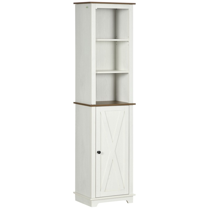 Armario Alto de Baño Mueble Columna de Baño con 3 Compartimientos Puerta y Estante Ajustable 39,5x30x160 cm Blanco