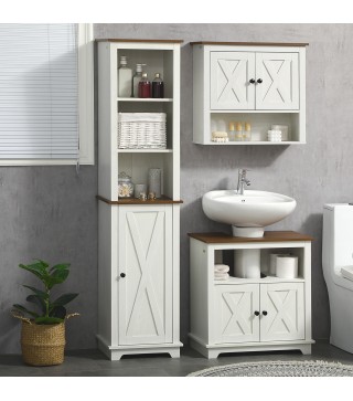 Armario Alto de Baño Mueble Columna de Baño con 3 Compartimientos Puerta y Estante Ajustable 39,5x30x160 cm Blanco