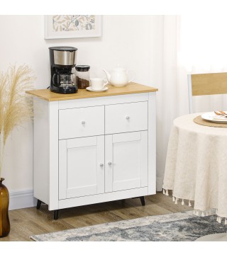 Aparador Compacto de Cocina Buffet Auxiliar de Comedor con Puertas y Cajones para Salón Entrada 78x35x80 cm Blanco