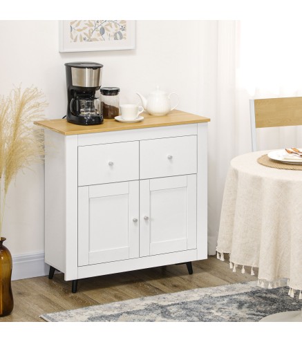 Aparador Compacto de Cocina Buffet Auxiliar de Comedor con Puertas y Cajones para Salón Entrada 78x35x80 cm Blanco