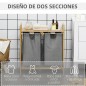 Cesto de Ropa Sucia de Bambú Cesto para la Colada con 2 Bolsas Extraíbles y Estante para Baño 63,5x33x73 cm Natural y Gris