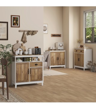 Aparador de Salón Armario Almacenaje de Madera con 2 Puertas Cajón y Estante Ajustable 76,6x35x81,5 cm Blanco y Marrón