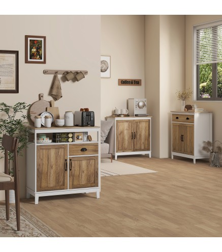Aparador de Salón Armario Almacenaje de Madera con 2 Puertas Cajón y Estante Ajustable 76,6x35x81,5 cm Blanco y Marrón
