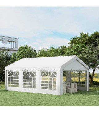 Carpa para Fiesta Cochera Gazebo 6x4m Pergola Cenador Pabellón 4 Paneles Laterales Ventanas Anti-UV para Eventos Bodas Acero PE