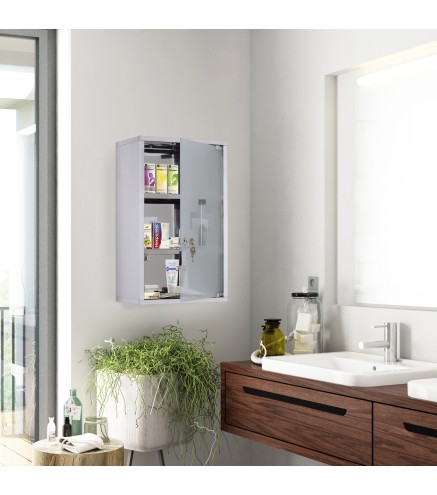 Armario de Medicinas Botiquín Gabinete de Primero Auxilios Acero Inox 3 Estantes Caja Colgante de Pared con Cerradura