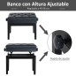 Banqueta para Piano Banco para Piano con Ajustable en Altura de 48 a 58 cm Espacio de Almacenamiento Patas de Madera Tab