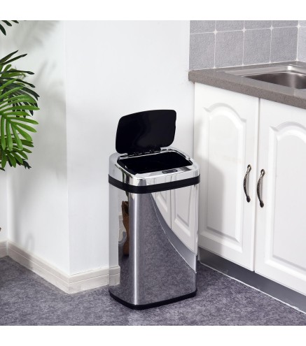 Papelera 30L Cubo de Basura con Sensor Detector de Movimiento Automático de Acero Inoxidable 33x25x58 cm Plata y Negro