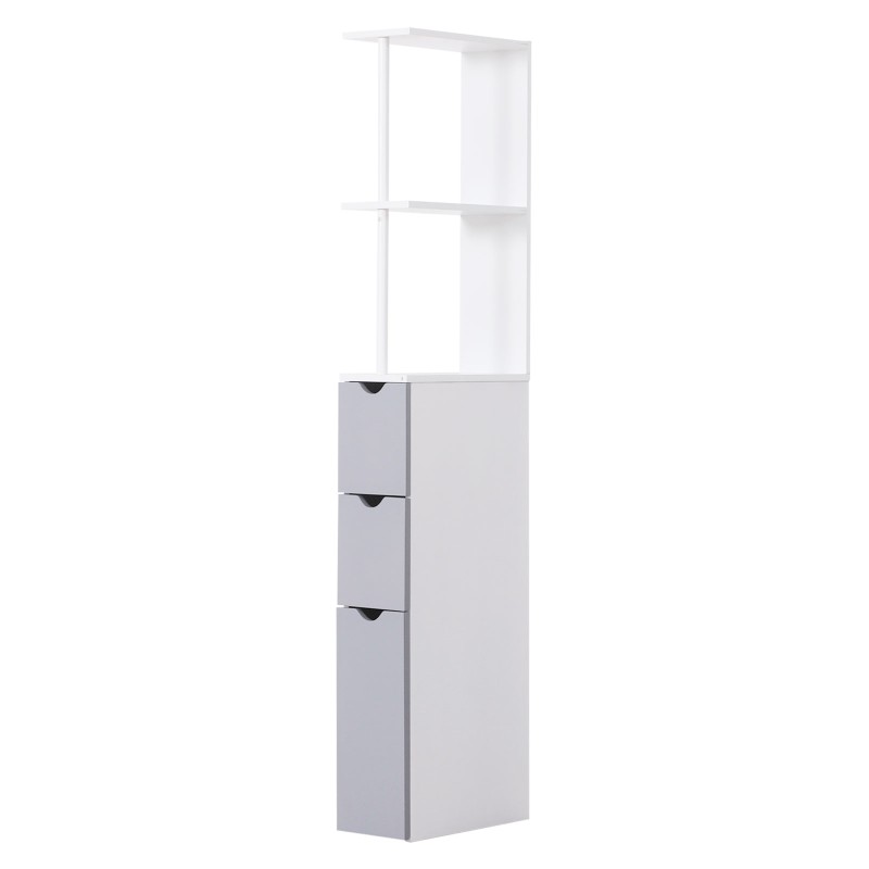 Columna de Baño Moderno Mueble Auxiliar de Baño con 2 Estantes 2 Cajones y 1 Puerta Antivuelco 15x33x136,8 cm Blanco