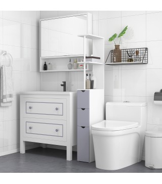 Columna de Baño Moderno Mueble Auxiliar de Baño con 2 Estantes 2 Cajones y 1 Puerta Antivuelco 15x33x136,8 cm Blanco